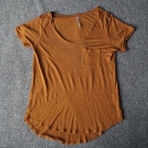 Tresics Women's Small Short Sleeve V-Neck Pocket T-Shirt‎ Brown Casual